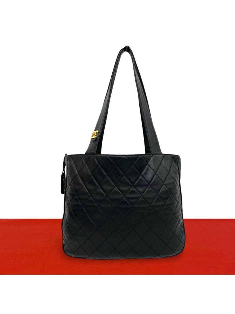 Chanel Quilted CC Logo Lambskin Tote Shoulder Bag Black